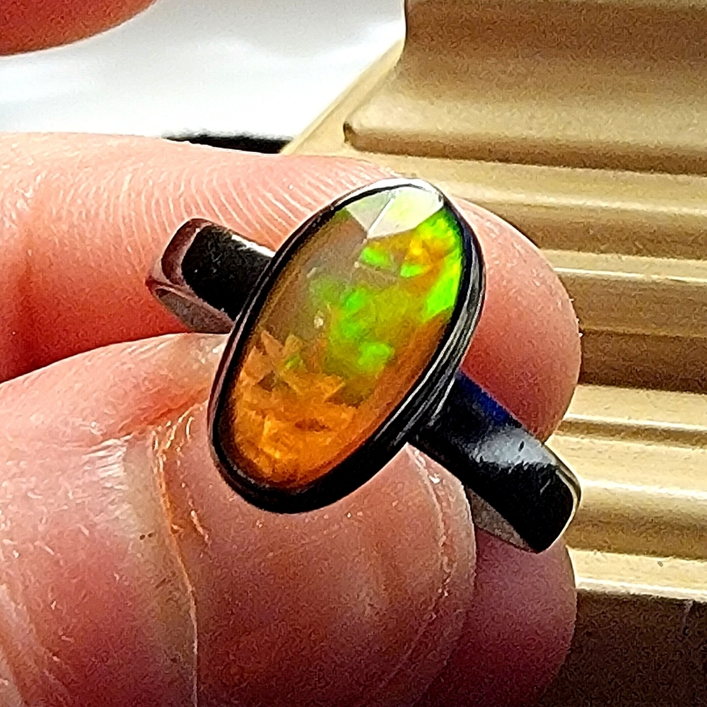 Silver Fire Opal ring size 7.75 - Picture 3 of 5